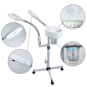 Beauty Salon Floor Stand Facial Steamer 2 in 1 Multi-function Skin Care Face Steamer with Magnifying Lamp