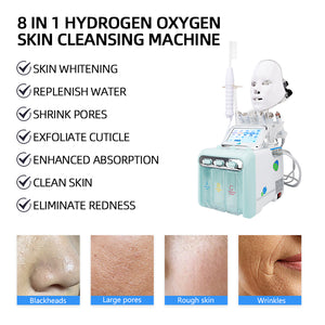 8 in 1 H2 02 Water Dermabrasion Facial Care Small Bubble Hydra Beauty Facial Machine with Led Mask